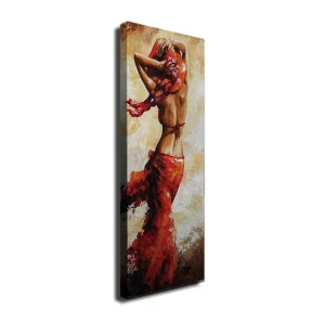Canvastavla 30x80 cm - Dansande kvinna med röd klänning Röd / Beige / Brun - Inredning Snabb leverans