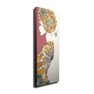 Sänkt pris Canvastavla 30x80 cm - Silhuett av en kvinna med blommor som frisyr Rosa / Gul / Grön - Inredning