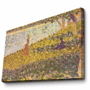 Begränsad tid Canvastavla 70x100 cm - Kvinna i röd klänning som står på en blomstrande äng vid en sjö - Inredning & dekor