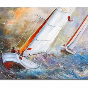 Canvastavla 70x100 cm - Segelbåtar som navigerar genom stormiga vatten - Inredning & dekor Kampanjpris