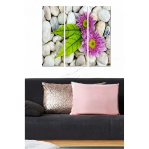 Canvastavla i trä 3-delar 50x70 cm - Ljuvlig komposition av blommor och stenar - Inredning & dekor Rea