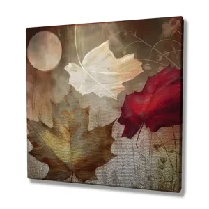 Canvastavla 45x45 cm - Höstlöv i mjuka nyanser av rött och vitt Röd / Vit / Beige - Inredning Fynd