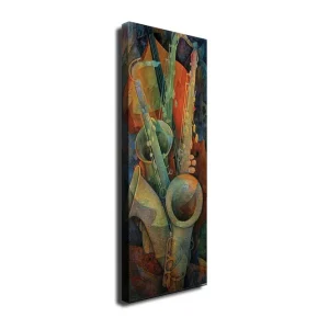 Kampanjpris Canvastavla 30x80 cm - Komposition av musikinstrument i en abstrakt stil Grön / Orange / Blå - Inredning