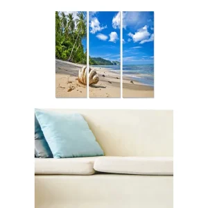 Canvastavla i trä 3-delar 50x70 cm - Tropisk strand med palmer och klart blå himmel - Inredning & dekor Begränsat erbjudande