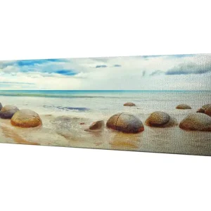 Outlet Canvastavla 80x30 cm - Runda stenar vid en strand med hav och himmel i bakgrunden Blå / Beige / Grå - Inredning