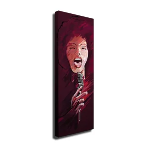 Canvastavla 30x80 cm - Kraftfull sångerska med mikrofon Mörkröd / Hudton / Svart - Inredning Utförsäljning