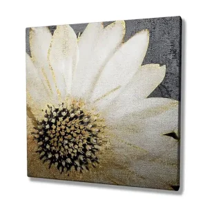 Expressleverans Canvastavla 45x45 cm - Vit blomma med svart mittpunkt och guldiga detaljer Vit / Svart / Guld - Inredning