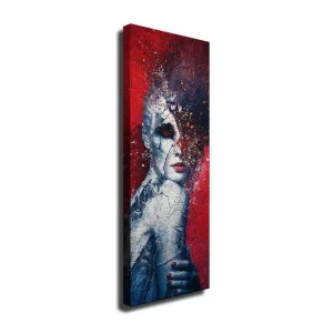Canvastavla 30x80 cm - Fragmenterad ansiktsporträtt med en surrealistisk känsla Röd / Blå / Vit - Inredning Fri frakt