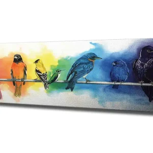 Expressleverans Canvastavla 80x30 cm - Färgglad samling av fåglar på en gren Röd / Blå / Gul - Inredning