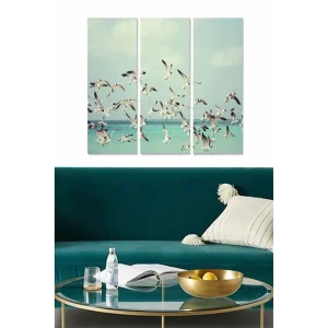 Canvastavla i trä 3-delar 50x70 cm - Flock av fåglar som flyger över en turkos havsyta - Inredning & dekor Erbjudandepris