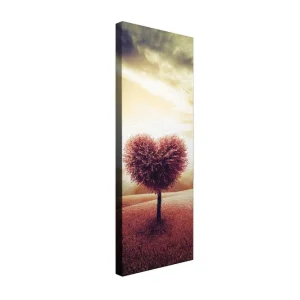 Canvastavla 30x80 cm - Hjärtformad trädkrona på en kulle i solnedgången Mörkröd / Beige / Ljusgrå - Inredning Expressleverans
