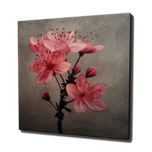 Canvastavla 45x45 cm - Rosa blommor med knoppar på en grå bakgrund Rosa / Grå - Inredning Säker betalning