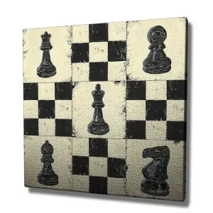 Canvastavla 45x45 cm - Schackbräde med svarta och vita schackpjäser Svart / Vit / Beige - Inredning Snabb frakt