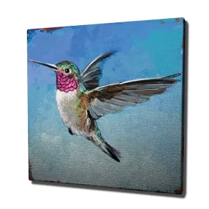Erbjudandepris Canvastavla 45x45 cm - Färgglad kolibri i flykt Turkos / Rosa / Grön - Inredning