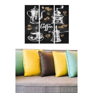Canvastavla i trä 3-delar 50x70 cm - Kaffeutrustning med stiliserade kaffebönor - Inredning & dekor Endast denna vecka