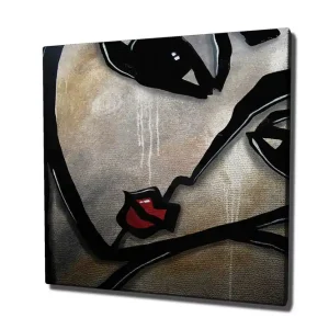 Canvastavla 45x45 cm - Abstrakt ansikte med stiliserade drag Svart / Röd / Beige - Inredning I lager