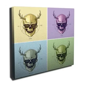 Rabatter Canvastavla 45x45 cm - Färgglada skallar med horn i en fyrdelad komposition Gul / Lila / Grön - Inredning