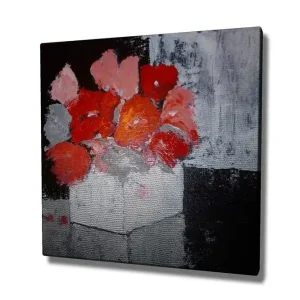 Kundfavorit Canvastavla 45x45 cm - Färgrik bukett av blommor i en vit vas Röd / Grå / Svart - Inredning