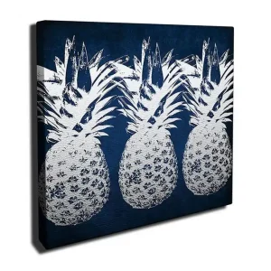 Canvastavla 45x45 cm - Tre ananaser i en stilren design Mörkblå / Vit - Inredning Populär