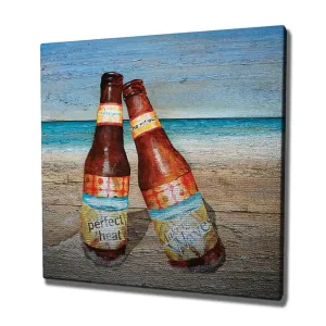 Canvastavla 45x45 cm - Två ölflaskor på en strandbakgrund Brun / Blå / Beige - Inredning Endast denna vecka