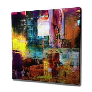 Canvastavla 45x45 cm - Färgrik abstrakt komposition med geometriska former Lila / Gult / Orange - Inredning Begränsat antal