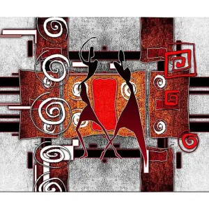 Canvastavla 70x100 cm - Två stiliserade figurer som dansar i en abstrakt komposition med spiraler och geometriska former - Inredning & dekor Handla nu