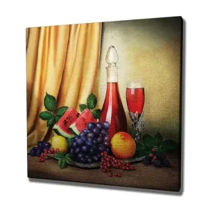 Canvastavla 45x45 cm - Stillhet med frukter och en karaff med dryck Röd / Grön / Lila - Inredning Köp nu