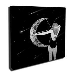 Canvastavla 45x45 cm - Kvinna som skjuter en pil mot månen Svart / Grå / Vit - Inredning Köp online