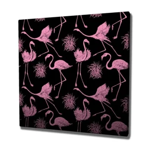 Canvastavla 45x45 cm - Rosa flamingos i en lekfull komposition Rosa / Svart - Inredning Begränsat erbjudande