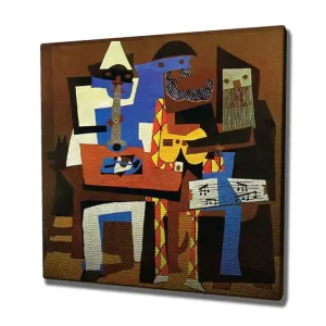 Canvastavla 45x45 cm - Abstrakt komposition med musikaliska figurer Blå / Brun / Gul - Inredning Kampanj