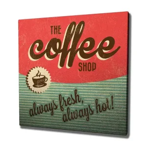 Begränsat antal Canvastavla 45x45 cm - Vintage skylt för ett kafé med text och kaffekopp Röd / Grön / Brun - Inredning