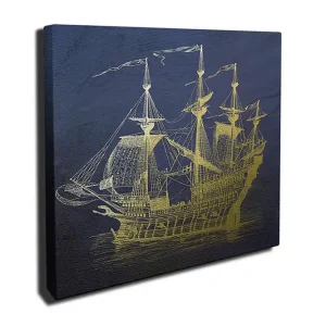 Trygg betalning Canvastavla 45x45 cm - Skepp i guld mot en mörkblå bakgrund Mörkblå / Guld - Inredning