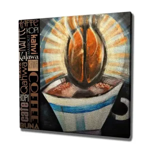 Outlet Canvastavla 45x45 cm - Kopp med kaffe och kaffebönor i fokus Brun / Svart / Blå - Inredning