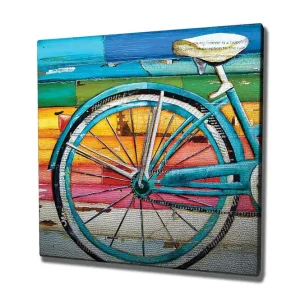 Erbjudandepris Canvastavla 45x45 cm - Cykelhjul med färgglad bakgrund Turkos / Orange / Rosa - Inredning