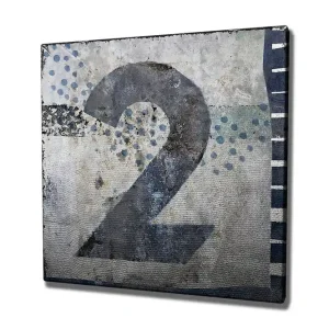 Sänkt pris Canvastavla 45x45 cm - Stort nummer två i en abstrakt komposition Blå / Grå / Vit - Inredning