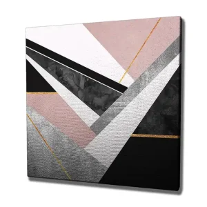 Canvastavla 45x45 cm - Abstrakt komposition med geometriska former i kontrasterande färger Rosa / Svart / Grå - Inredning Snabb frakt