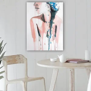 Sänkt pris Canvastavla 70x100 cm - Stiliserad kvinnlig silhuett med färgade droppar som rinner nedåt - Inredning & dekor