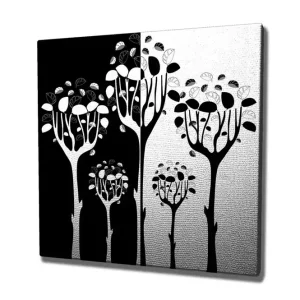 Canvastavla 45x45 cm - Silhuetter av träd med stiliserade blad i svart och vitt Svart / Vitt - Inredning Endast denna vecka