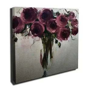 Canvastavla 45x45 cm - Färgrik bukett av rosor Mörkröd / Grön / Beige - Inredning Beställ nu