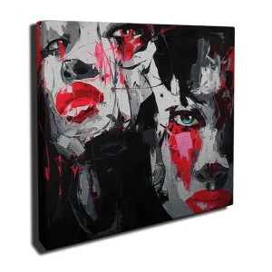 Canvastavla 45x45 cm - Porträtt av två ansikten med starka känslor Röd / Svart / Grå - Inredning Fynd