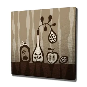 Nedsatt pris Canvastavla 45x45 cm - Abstrakt komposition med flaskor och frukter Beige / Brun / Vit - Inredning