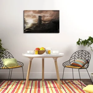 Utförsäljning Canvastavla 70x45 cm - Dystopisk landskap med en bro i ruiner Mörkgrå / Brun / Beige - Inredning