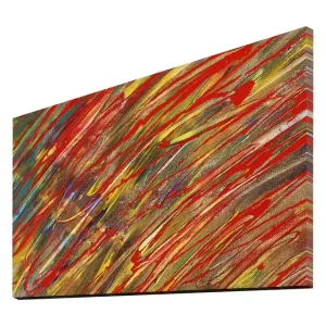 Fynd Canvastavla 70x45 cm - Dynamisk abstrakt komposition med färgglada penseldrag Röd / Gul / Grön - Inredning