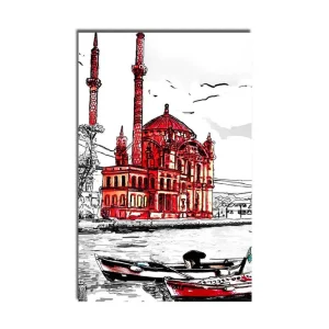 Lågt pris Canvastavla 45x70 cm - Imponerande moské med röda detaljer vid vattnet Röd / Svart / Vit - Inredning