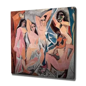 Begränsad tid Canvastavla 45x45 cm - Abstrakt komposition med flera figurer i interaktion Rosa / Blå / Orange - Inredning
