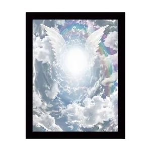 Begränsad tid Inramad Canvastavla i trä - 41x56 cm - Ljusa änglavingar som sträcker sig mot en strålande ljuskälla i en dramatisk himmel - Inredning & dekor