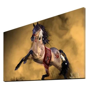 Canvastavla 70x45 cm - Stolt häst i rörelse med dekorativa detaljer Guld / Brun / Svart - Inredning Endast idag