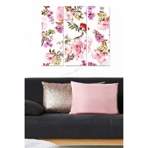 Canvastavla i trä 3-delar 50x70 cm - Färgrik blomsterkomposition med rosa och lila blommor - Inredning & dekor Snabb frakt