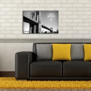 Canvastavla 70x45 cm - Svartvit bild av Brooklyn Bridge med en urban känsla Svart / Vit / Grå - Inredning Outlet
