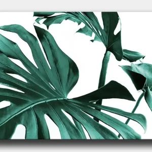 Canvastavla 70x100 cm - Stiliserade gröna palmblad mot en vit bakgrund - Inredning & dekor Kampanjpris